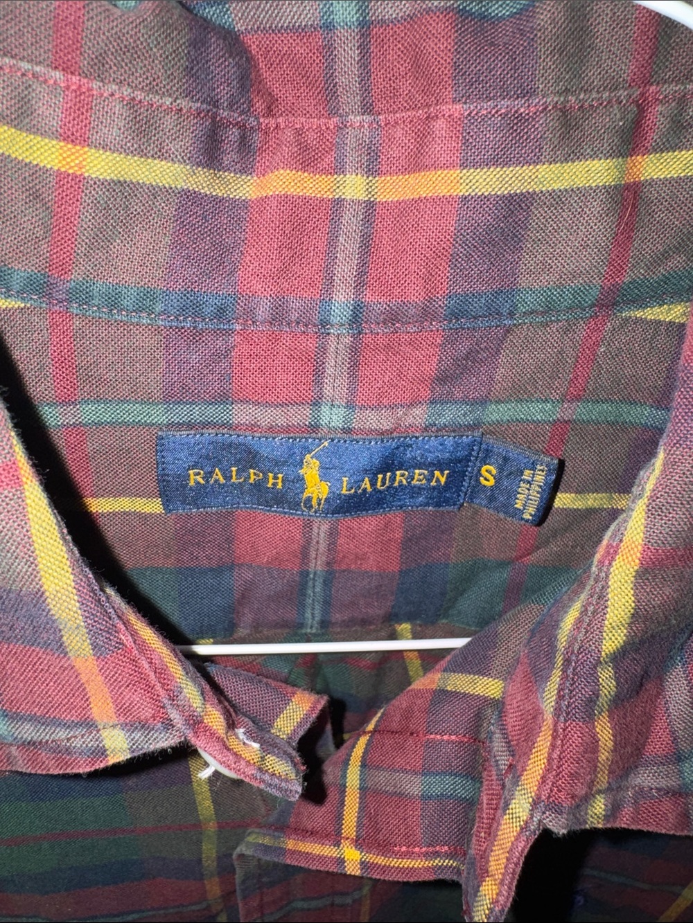 Ralph Lauren Plaid Button-Down Shirt - Green, Burgundy, Yellow Small - Picture 2 of 3